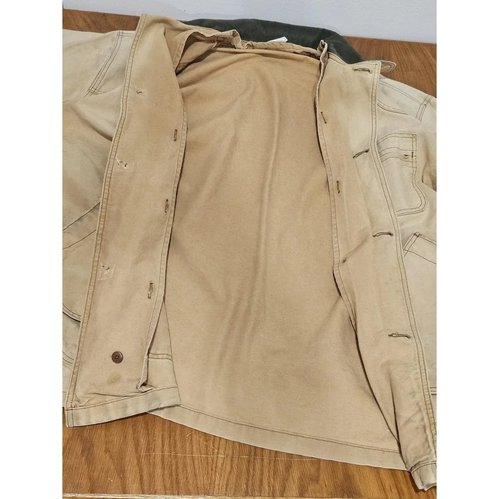 LL Bean Jacket Mens 2XL‎ Tan Canvas Barn Coat Corduroy Collar Workwear Utility